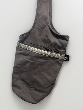 Gray Canvas Yoga Mat Sling Bag with Woven Blue Gold Accent